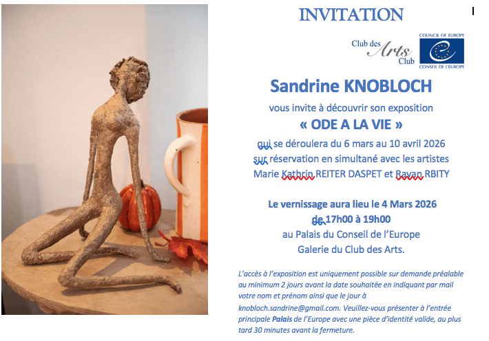 ExposItion artististique Sandrine KNOBLOCH Conseil Europe mars avril 2026